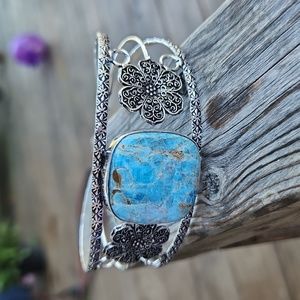 Blue Apatite Bangle Cuff Bracelet